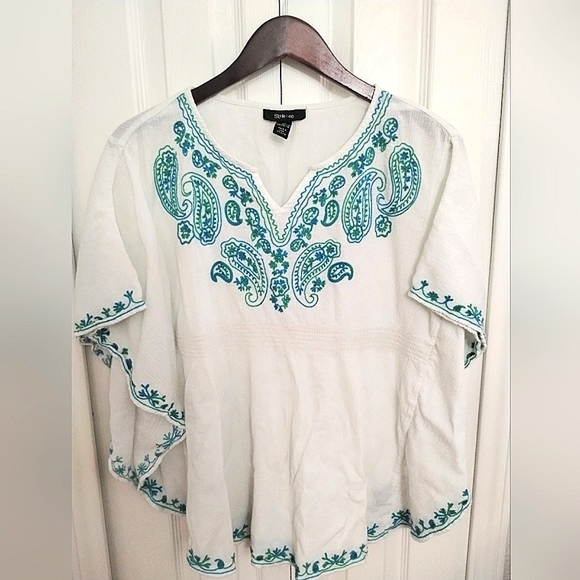 Embroidered Boho Peasant Blouse /Beach Cover Up Dolman Sleeve - Picture 6 of 10
